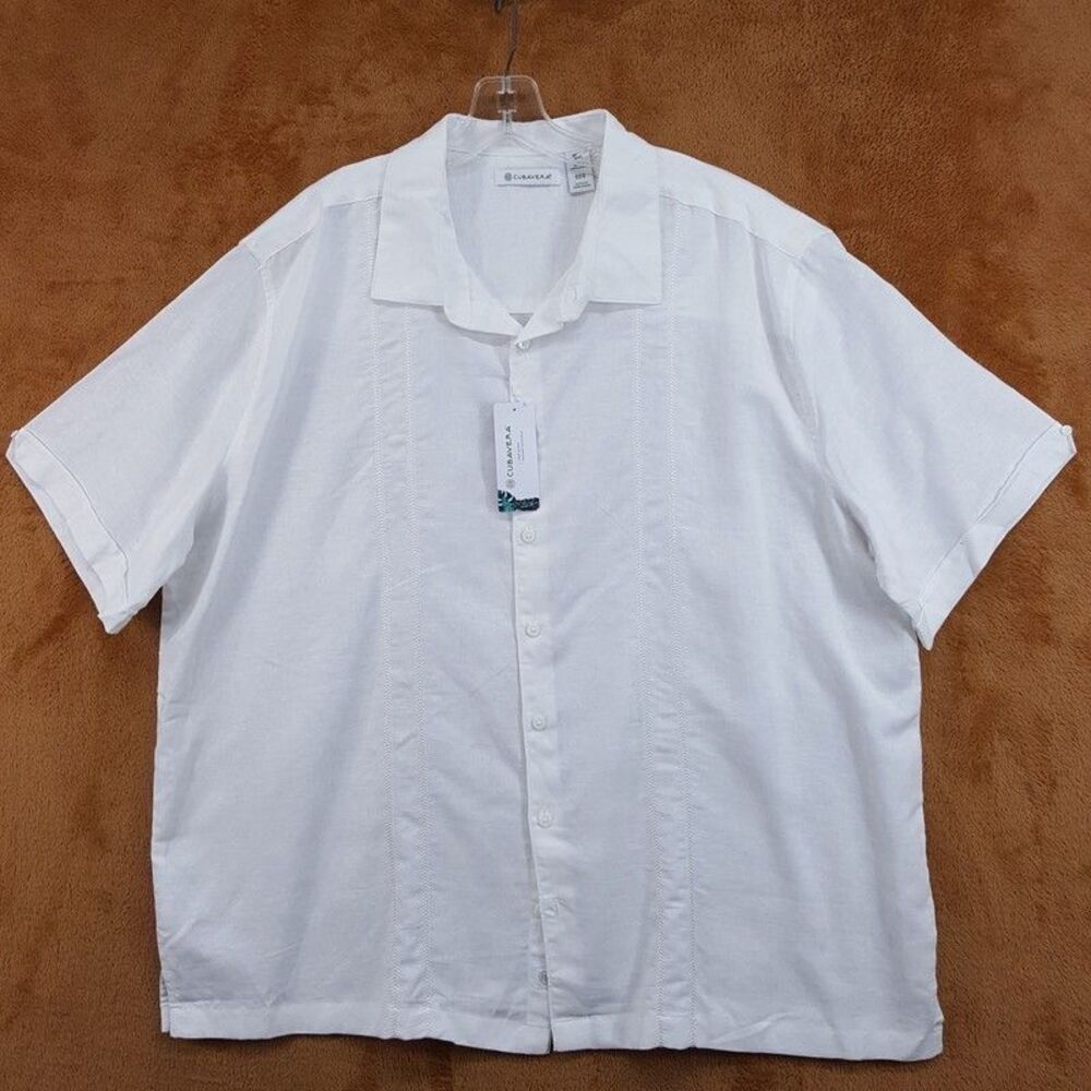 CUBAVERA Button Shirt Mens XXL Solid White Short Sleeve Linen Blend